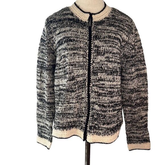 J. Jill Womens 100% Wool Chunky Marled Knit Full Zip Sweater Jacket Size Large - Picture 1 of 10